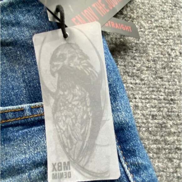MBX Denim Jeans Mens W34 L30 Classic Fit Slim Straight Leg Distressed Whiskers - Picture 8 of 15
